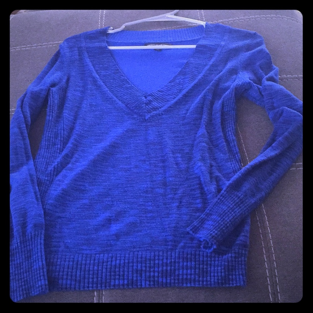 V-Neck Marled Blue/Grey Sweater